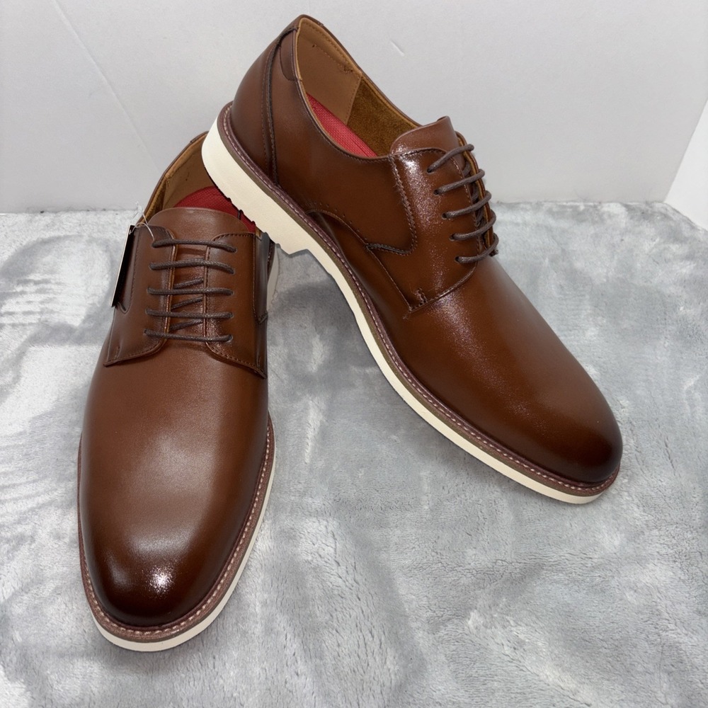 Stacey Adams Vinson Plain Toe Men's‎ Lace Up Cognac  Oxfords NIB 11.5
